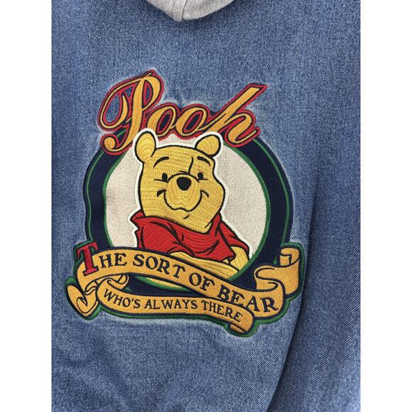 VTG Disney Store Winnie The Pooh Patch No Bother Bear Snap Denim Bomber Jacket S - Picture 3 of 16
